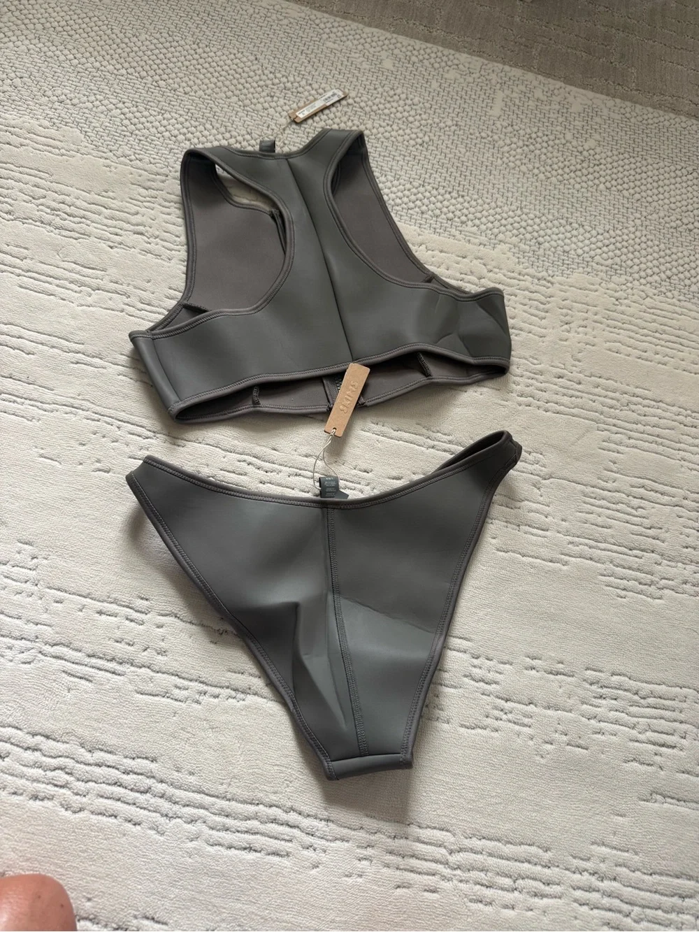 SKIMS Gray High-Neck Zip Front Bikini Set